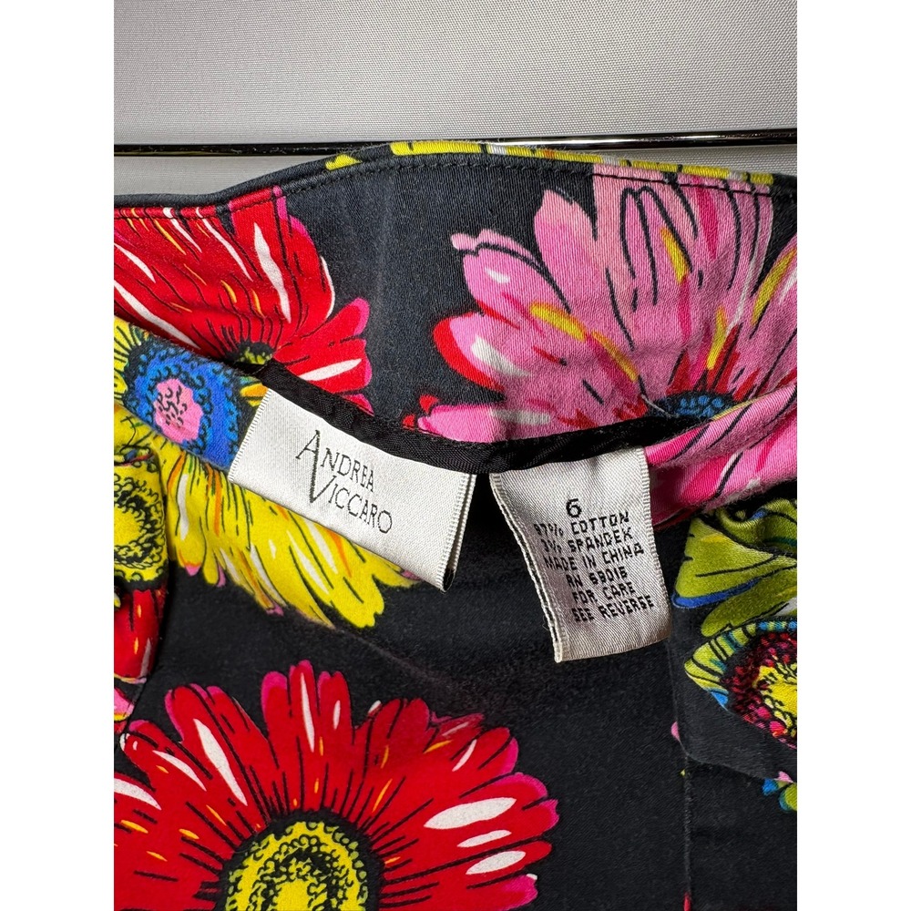 Andrea Viccaro Vintage Floral Daisy Print A-Line‎ Skirt Black Pink Yellow Size 6 - Picture 5 of 7